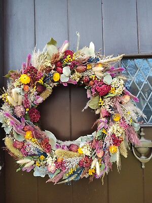 Handmade Dried Floral Wreath in Vivid Colors Beautiful for Your Home $47.50