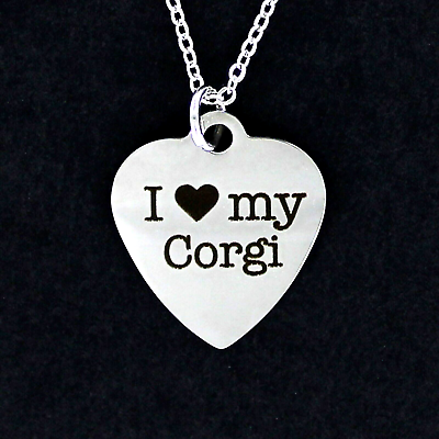 #ad I LOVE MY CORGI Heart Necklace Stainless Steel Charm Chain Dog Pet Puppy NEW $19.00
