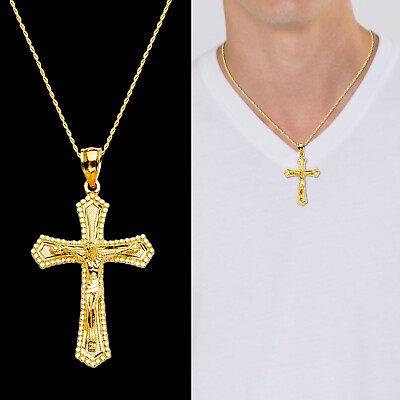 #ad Mens Womens 14K Yellow Gold Religious Jesus Crucifix Pendant Cross $288.00