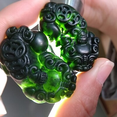 #ad 1 pcs Natural jade Black green Necklace engraving statue jade Pendant pixiu GBP 2.99
