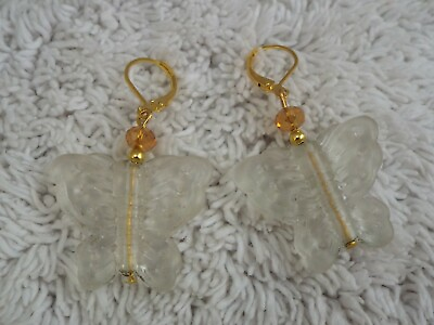 #ad Goldtone Glass Butterfly Pierced Earrings C24 $2.58