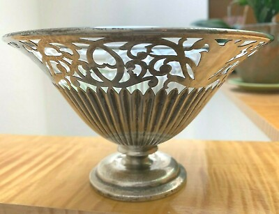 #ad antique vintage hand engraved pierced sterling footed bowl $165.00