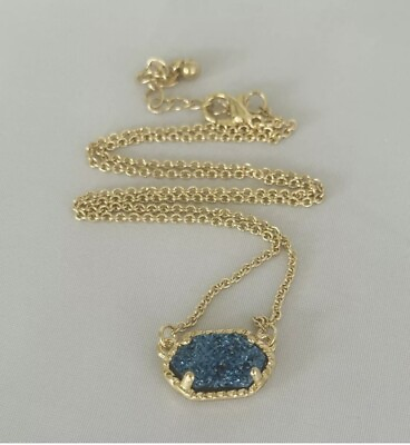 #ad Kendra Scott Like gold Tone Pendant Necklace In Blue Drusy Durzy Brides Maid $12.00