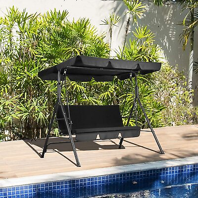 #ad Porch Swing 3 Person Outdoor Hanging Chair Patio Swing Bench W Canopy Cushion $89.99