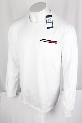 Tommy Hilfiger Men#x27;s Essential Long Sleeve Pocket T Shirt XL White $23.79