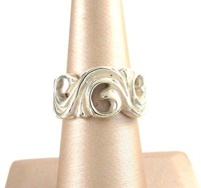 #ad Heavy Solid .925 Sterling Silver Swirl Ring Negative Space Band Open Work sz 6.5 $39.96