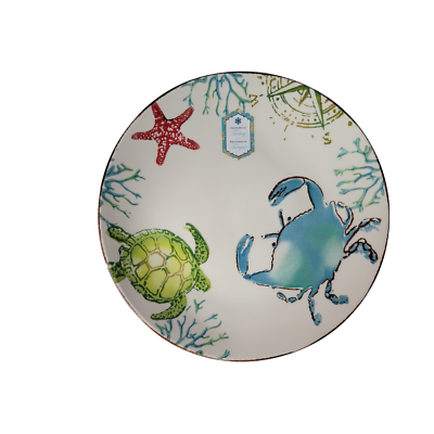 #ad Papart Ceramic Nautical Crab and Sea Turtle Dinnerware Plate Set 4pc Made in... $53.20