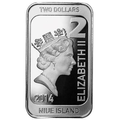 #ad 2014 1 oz Silver $2 Niue Coinbar .999 Silver Coin in Capsule #A363 $42.32