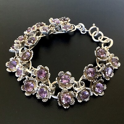 #ad Vintage Sterling Silver and Purple Stone Cha Cha Bracelet 7” $119.00
