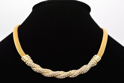 #ad Swarovski Vintage Collar Necklace Rhinestone Crystal Mesh Swan Signed 90s Bin2C $115.96