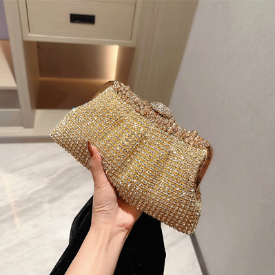 #ad Crystal Women Evening Clutches Wedding Party Handbag Clutch Purse Gold color $48.00