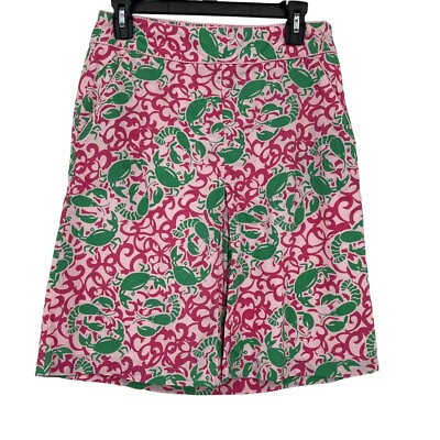 #ad LL BEAN Womens Skirt 4 Lobster Crab Pink Green Pockets Lined 100% Cotton $14.99