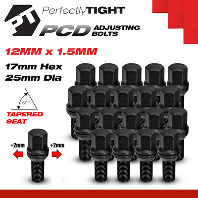 #ad NEW 12mm x 1.5mm Black PCD Adjusting Variation Wobble Hex Lug Bolt Kit 20pc $69.95