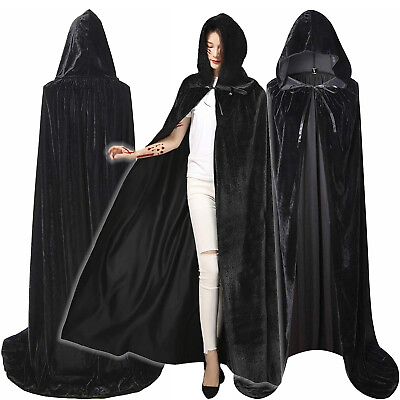 #ad Adult Kids Velvet Long Hooded Cloak Robe Witch Capes Fancy Halloween Costume $15.59