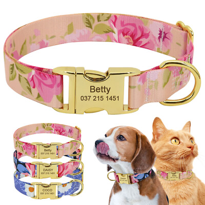 #ad Floral Cat Dog Collars for Large Dogs Personalized With Name Tags Laser Engraved $8.49