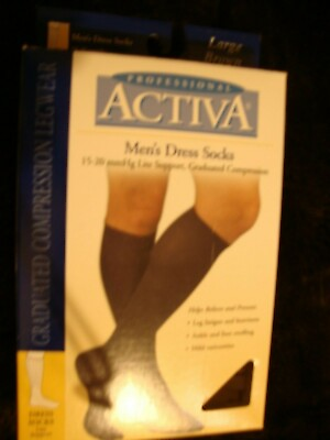 Activa Medical Men#x27;s Dress Graduated Compression Socks 15 20 Sz Large Brown L6 $13.99