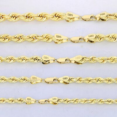 #ad 14K Yellow Gold Diamond Cut Rope 2mm 5mm Chain Link Bracelet Women Men 7quot; 8quot; 9quot; $73.98