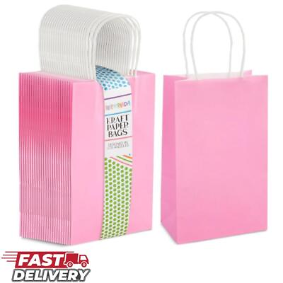 #ad 25pck Pink Gift Bags with Handles 5.3x3.2x9 Inches Small Kraft Paper Bag Durable $23.49