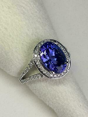 #ad 3.00 Ct Oval Cut Blue Tanzanite Simulated Diamond Halo Ring 925 Sterling Silver $129.99