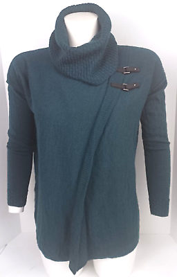 #ad Ellen Tracy Sweater Womens 100% Extra Fine Merino Wool Wrap Cowl Neck Green $20.00
