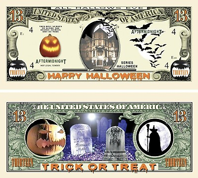 #ad Pack of 100 Halloween Holiday Decor Collectible Novelty Money 13 Dollar Bills $19.95