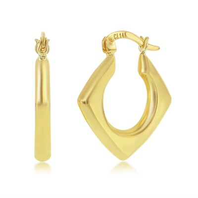 #ad Yellow Gold Diamond Shaped 22x20mm Hoop Earrings 14k Stamp $379.99