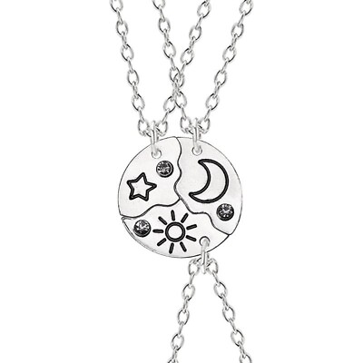 #ad 3 pcs Silver Moon Sun Star Broken Heart Best Friend Friendship Necklace Gift GBP 4.49