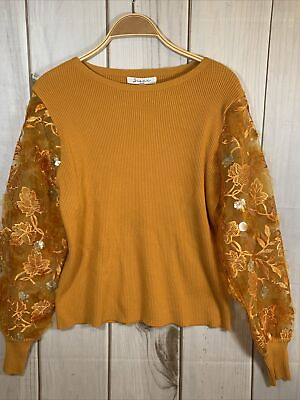 #ad #ad New Sioni Milano Women’s Sequins Bling Bling Crew Sweater Size M Yellow $39.99