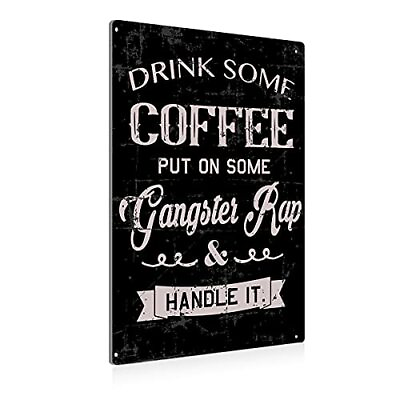 #ad Funny Kitchen Metal Tin Sign Wall Decor Vintage Drink Some Coffee Sign for Ho... $12.93