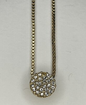 #ad Gold Tone Chain With Round Rhinestone Filled Gold Tone Pendant Fashion Necklace $9.95