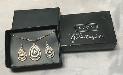 #ad Necklace Earring Gold Tone Teardrop Set Matching Julia Baginski New In Box Avon $12.99