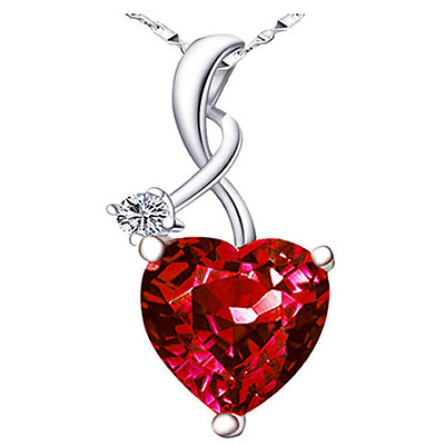#ad #ad Women Sterling Silver Simulated Heart Cut Pendant Ruby Necklace Gifts for Her $29.90