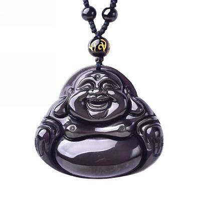 Natural rainbow Obsidian laugh big belly Buddha Necklace Pendant with chain $14.99