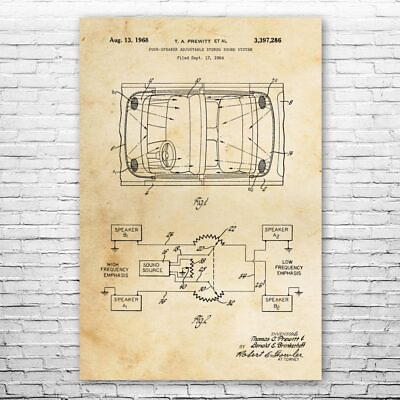 #ad Car Speakers Stereo System Poster Patent Print Installer Gift Body Shop Art $12.95