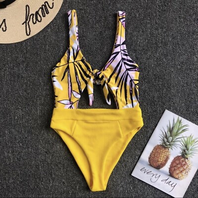 #ad floral yellow cut out Monokini Size S $15.74