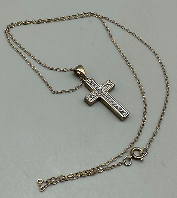 #ad Cross Pendant Necklace Sterling Gold Vermeil 1 20 14K Gold Filled Chain $59.49