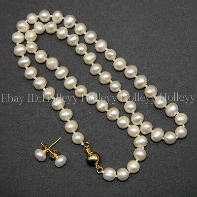 #ad 7 8mm Real Natural White Freshwater Cultured Pearl Necklaces Earring Set 18 24#x27;#x27; $17.99