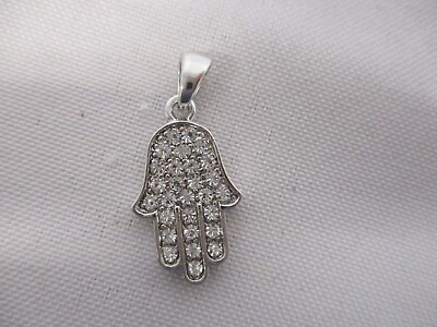 #ad SILVER with SPARKLY CRYSTALS HAMSA HAND OF GOD PROTECTION PENDANT $15.00