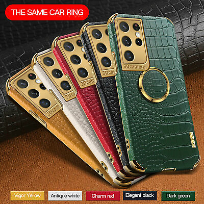 #ad For Samsung Galaxy S23 Ultra S22 Plus S21 Note20 S20 Crocodile Leather Ring Case $8.01