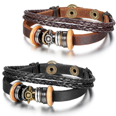 #ad Men Women Retro Surfer Tribal Sun Wrap PU Leather Adjustable Bracelet Wristband $8.99
