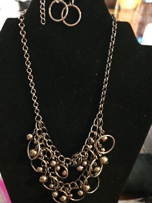 #ad Paparazzi Jewelry New Dark Silver Necklace chain w Earrings B 37 $4.95
