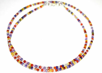#ad Multi Zircon Gemstone 3mm Beads 925 Sterling Silver 50quot; Strand Necklace LK01 38 $52.25