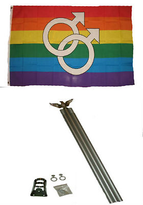 #ad 3x5 Gay Pride Double Mars Male Rainbow Flag w 6#x27; Ft Aluminum Flagpole Kit $23.88