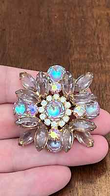 #ad Vintage Juliana Light Pink Scooped Out AB Rhinestone Flower Brooch Wow $75.00
