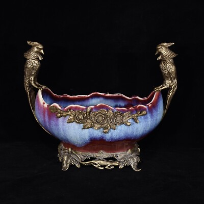 #ad 15.6quot; Rare China Qing Dynasty Yongzheng Ceramic glaze Copper clad Penwashing $2300.00