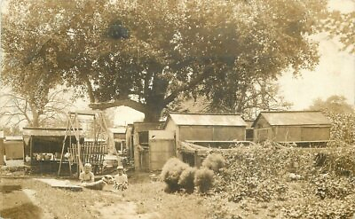 #ad 1920s Backyard Children Swing Chair Dog Chickens RPPC Photo Postcard 21 12310 $13.99