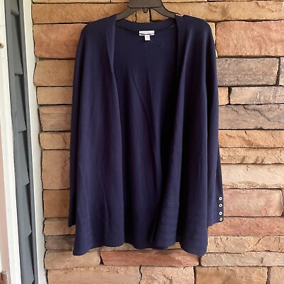 #ad #ad Charter Club Navy Blue Knit Open Cardigan Sweater Buttons Women size Large EUC $22.00