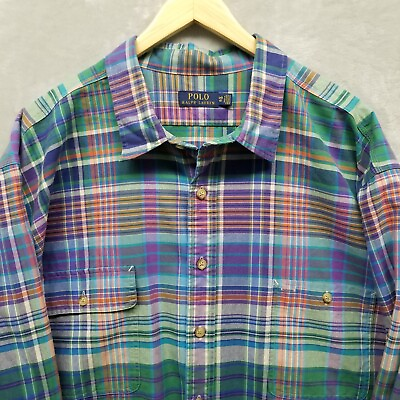 #ad Polo Ralph Lauren Shirt Mens 4XB Big Plaid Double Pocket Casual Preppy $30.95