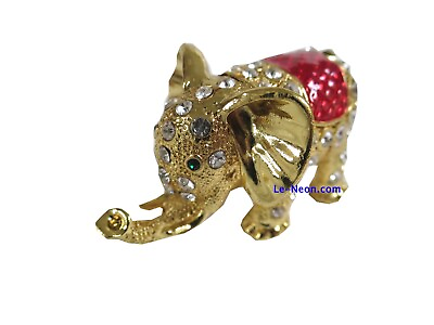 #ad Bejeweled quot; Gold Elephant quot; Hinged Metal Enameled Rhinestone Trinket Box $19.99