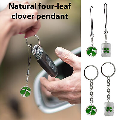 #ad Cute Crystal Dried Four Leaf Clover Key Ring Key Chain Keychain Keyring Gift $7.90